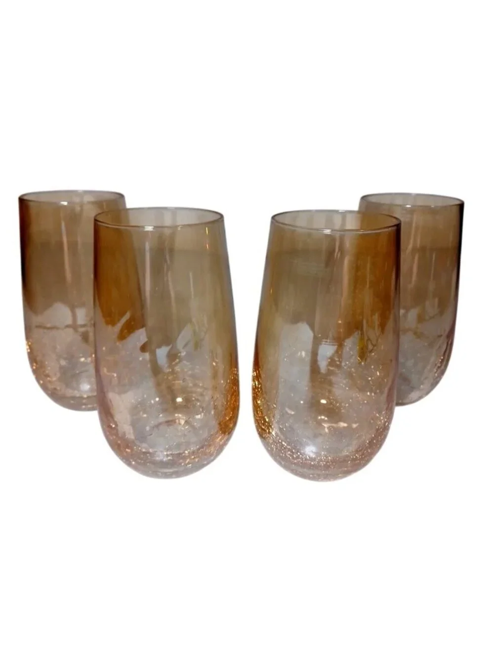 4 Pier 1 Reflections Crackled Amber Gold Glass Tumblers 16 Oz Vintage 6